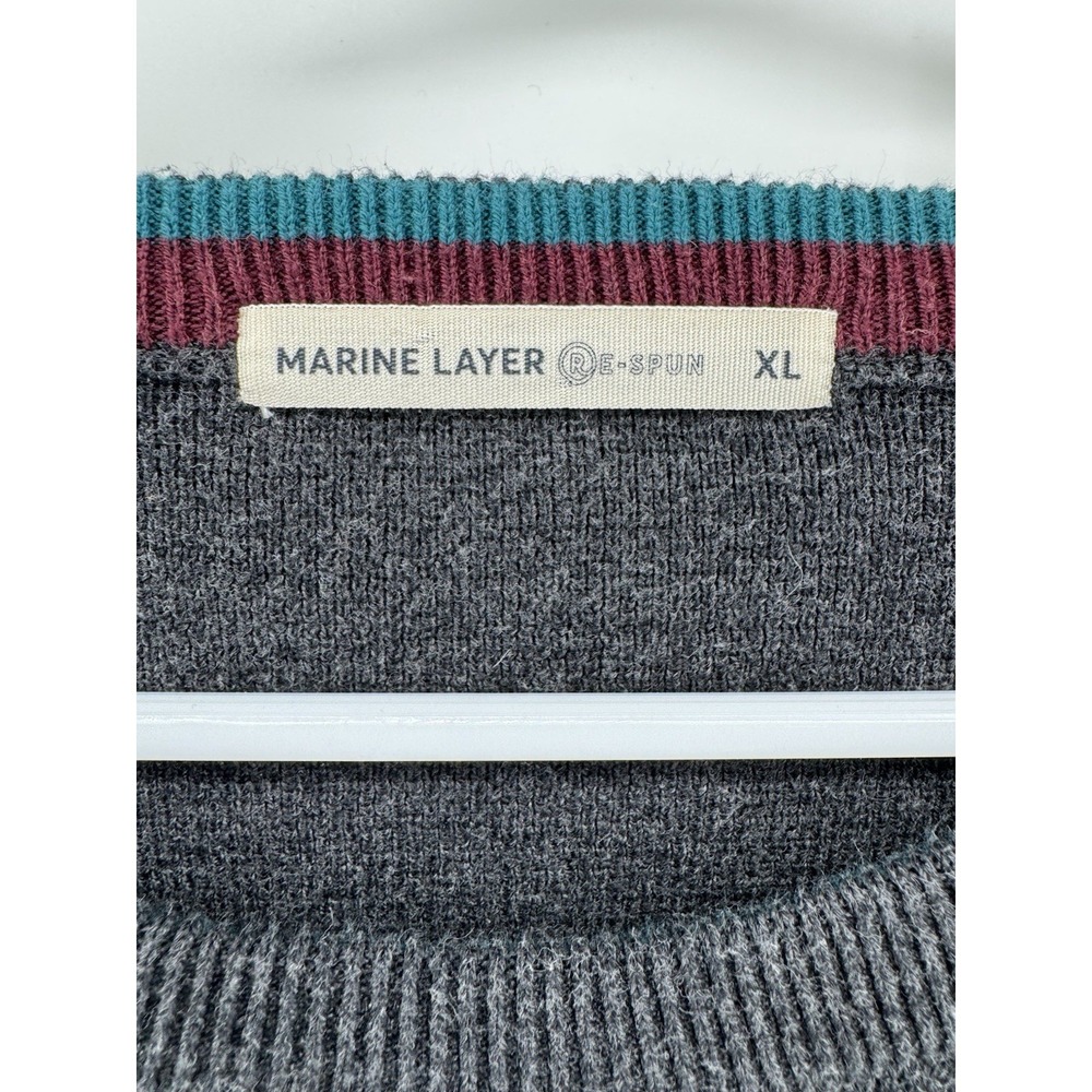 Marine Layer Morrison Crewneck Sweater Mens Size XL Charcoal Gray Stripe‎ Knit - Picture 2 of 7